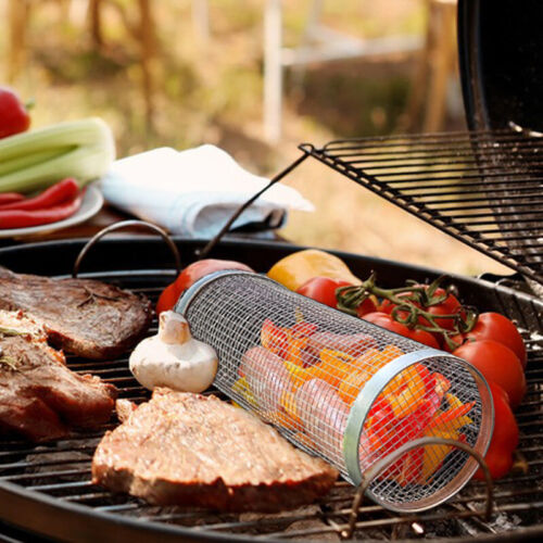 Zylindrischer Grillkorb 360 Grad Design Grillkorb Rollender Edelstahl BBQ Grill√ - Bild 13 von 20