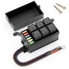 12V Automotive Relay Box 6 Way Relay Fuse Box, with 12 AWG Pre-Wired, Fuse Relay