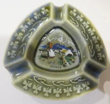 Vintage Irish Porcelain Ashtray Woman with Pack Basket Carrying Potatoes 4" x 4"