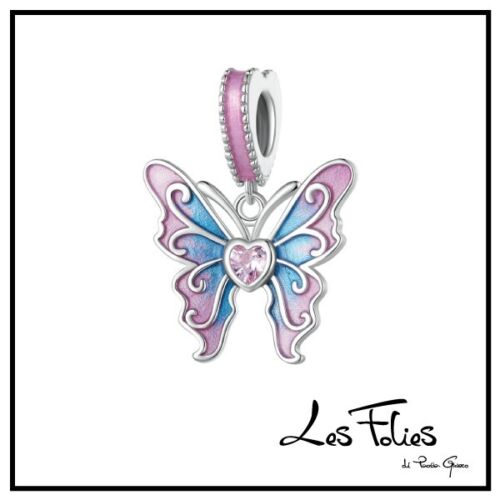 Charm Farfalla Multicolor Cuore Rosa argento 925 - Les Folies (Modello Pandora) - Foto 1 di 13