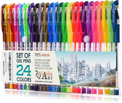 24 Color Gel Pens Set - Colored Gel Pens for Kids - Spirograph Pen Assorted Colo