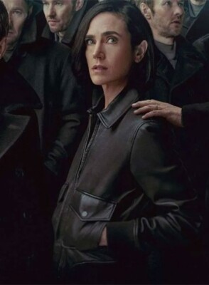Womens Jennifer Connelly Dark Matter Leather Motorcycle Bomber Jacket