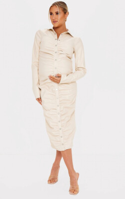 Pretty Little Thing Maternity Stone Ruched Faux Leather Midi Dress Size 4  NWT | eBay
