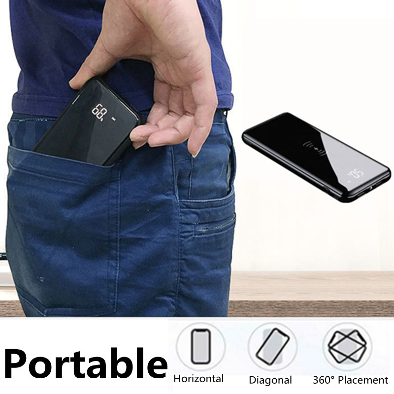 900000mAh UK Wireless Power Bank LCD 2USB Fast Charging Battery