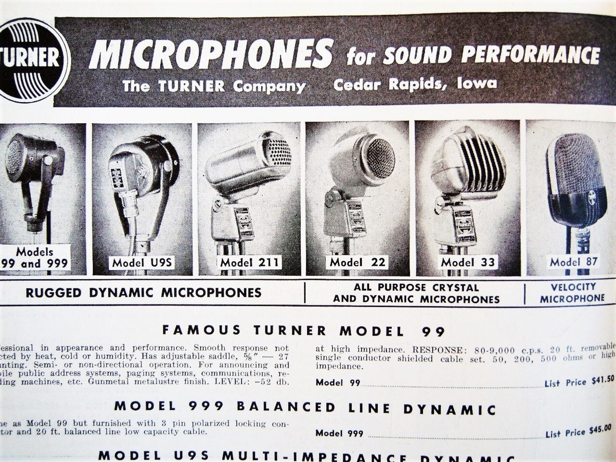 Vintage 1950's Turner 22X dynamic / 22D microphone w Atlas stand