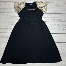 Simply Vera Vera Wang Navy Blue Gold Dress Fit & Flare Stoned Trim Cocktail Sz 8