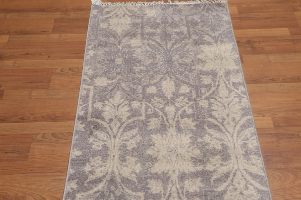 2'4" x 8' Hand Knotted Botanical distressed Wool runner Area rug AOR8512 Gray - Image 3 of 4