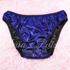 Sissy Foil Satin Panties for MEN - Blue Metallic shiny Full Cut Bikini panties