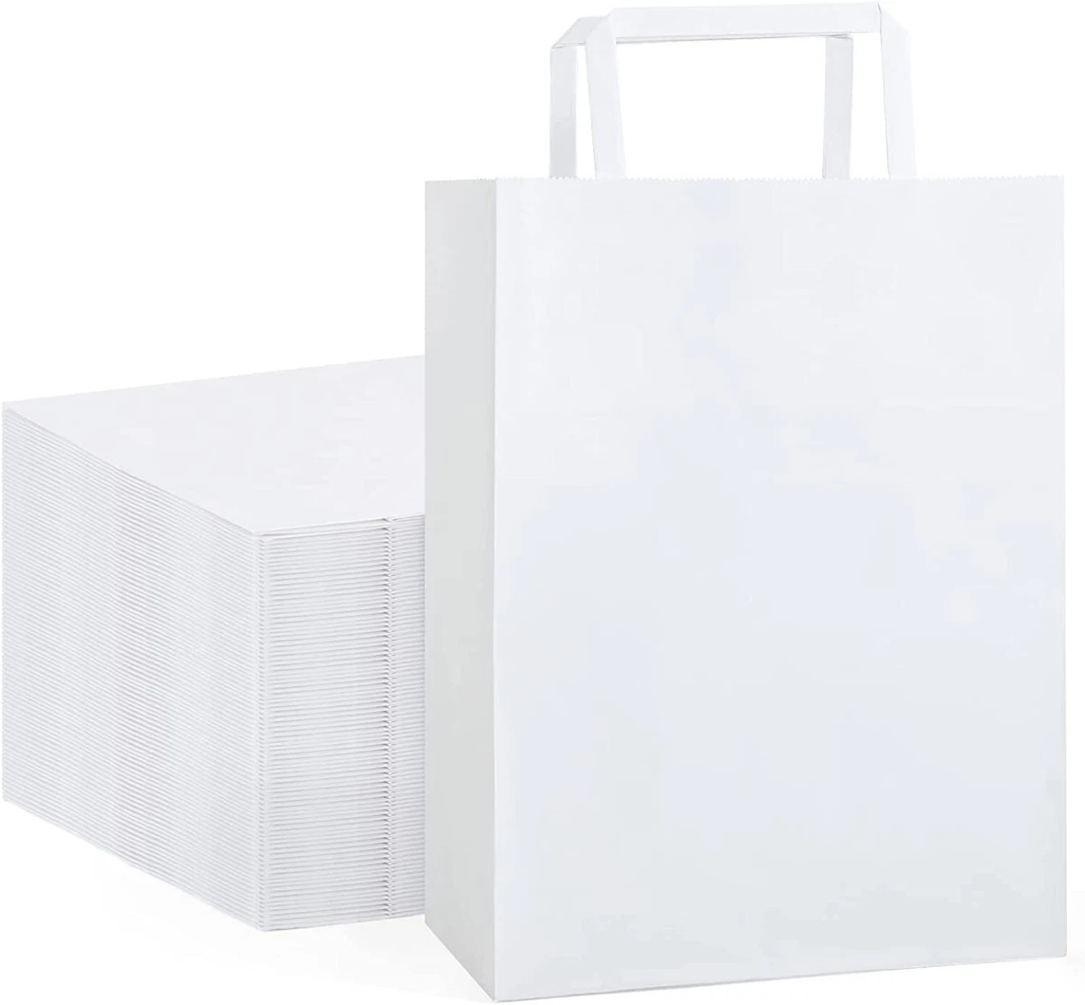 10 White Kraft Paper Gift Bags, Party Favor Bags with Flat Handles,  8x4.75x10.5