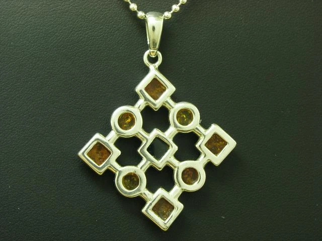 925 Argento Sterling Collana Pendente Con Ambra Ricoperto/45,0cm/11,6g - Immagine 3 di 4