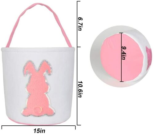 (4) Pack Easter Bunny Cotton Cloth Gather Bags Gift Egg Hunt Tote Pink Red - Picture 2 of 4