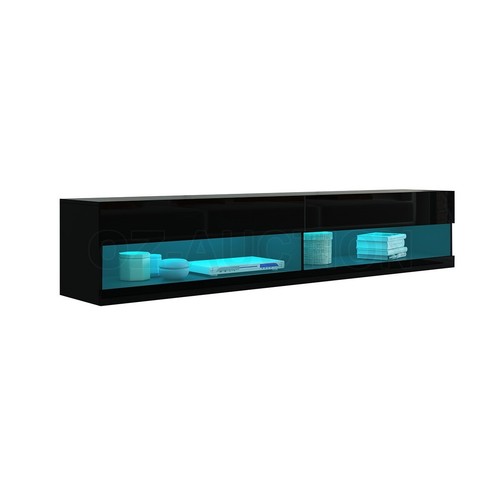 160/180/200cm Wall Mount TV Stand Cabinet High Gloss Floating Wood Unit 2 Doors - Picture 28 of 46