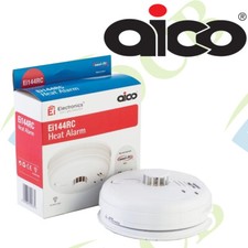 AICO HEAT FIRE ALARM DETECTOR + 9v Battery BackUp Ei144RC Mains Garage Kitchen.
