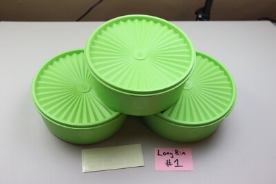 (3) VTG TUPPERWARE SERVALIER CANISTERS 1204/1205 APPLE GREEN STARBURST '70s NICE