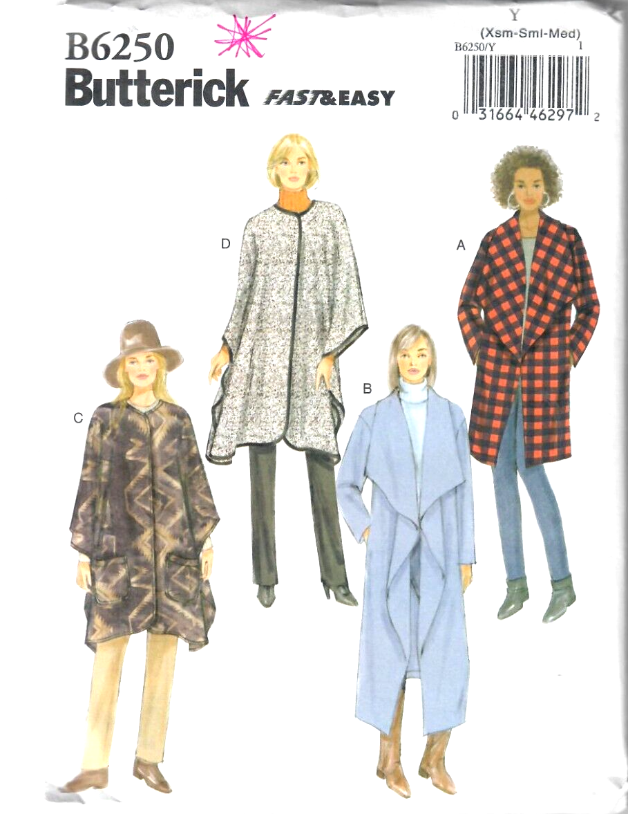 Women's Misses Easy Coat Jacket Wrap Sewing Pattern Butterick B6250/SZ ...