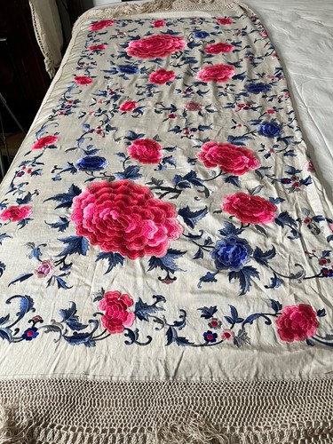 ELEGANT PIANO SHAWL MANTON DE MANILA EXQUISITE FAMILLE ROSE PALETTE - Picture 17 of 24