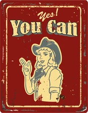 Yes You Can Vintage Retro Girl Car Bumper Sticker Decal 4" x 5"