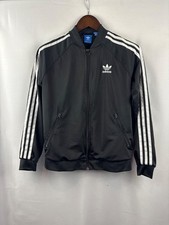 Women  s Adidas Medium Black Windbreaker w/ White Stripes  Logo on Back