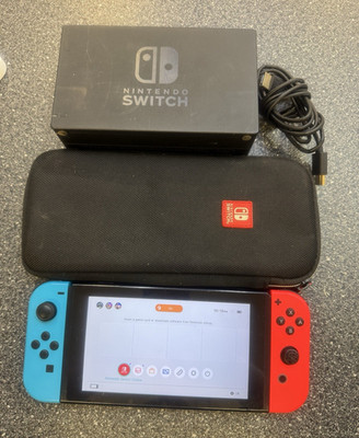 Nintendo Switch Console Bundle Neon Red/Blue Joy-Cons Dock Case USB-C HDMI cord 
