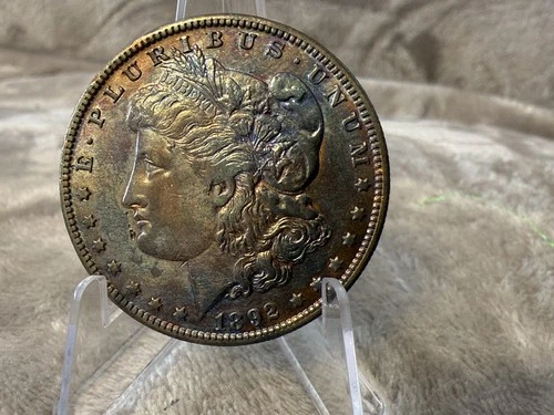 1892-O AU+/BU MORGAN DOLLAR GREAT EXAMPLE RAINBOW TONED
