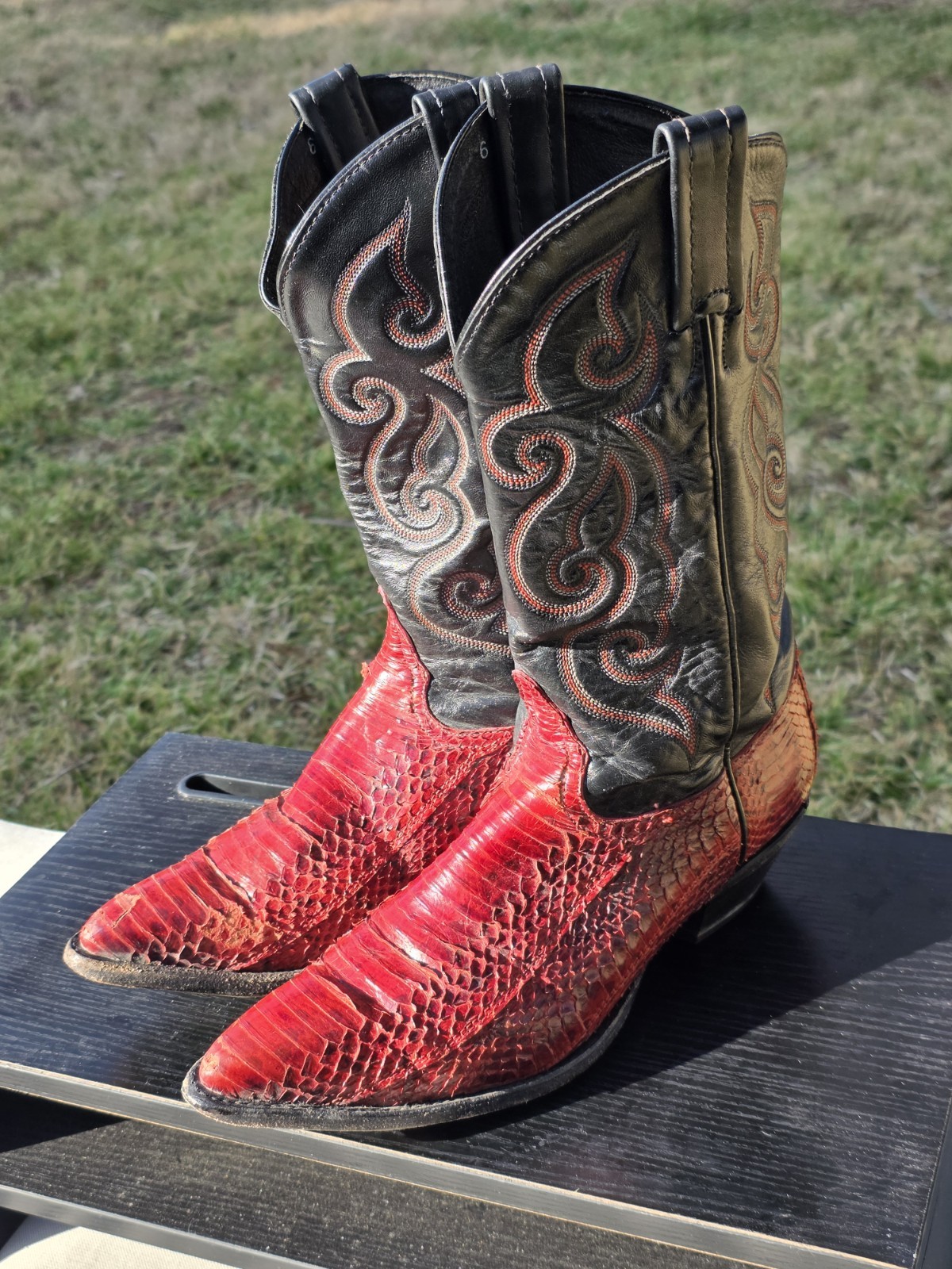 Tony Lama Vintage Ruby Red Natural Python Western… - image 2