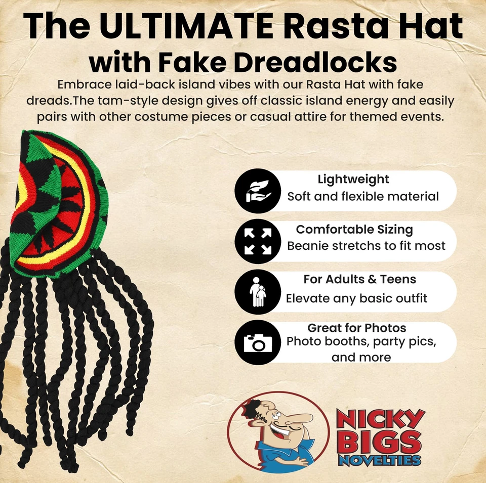 Sombrero Rasta con Rastas Negras Peluca Crochet Gorro Gorra Hippie Disfraz Accesorio Foto 2 de 4