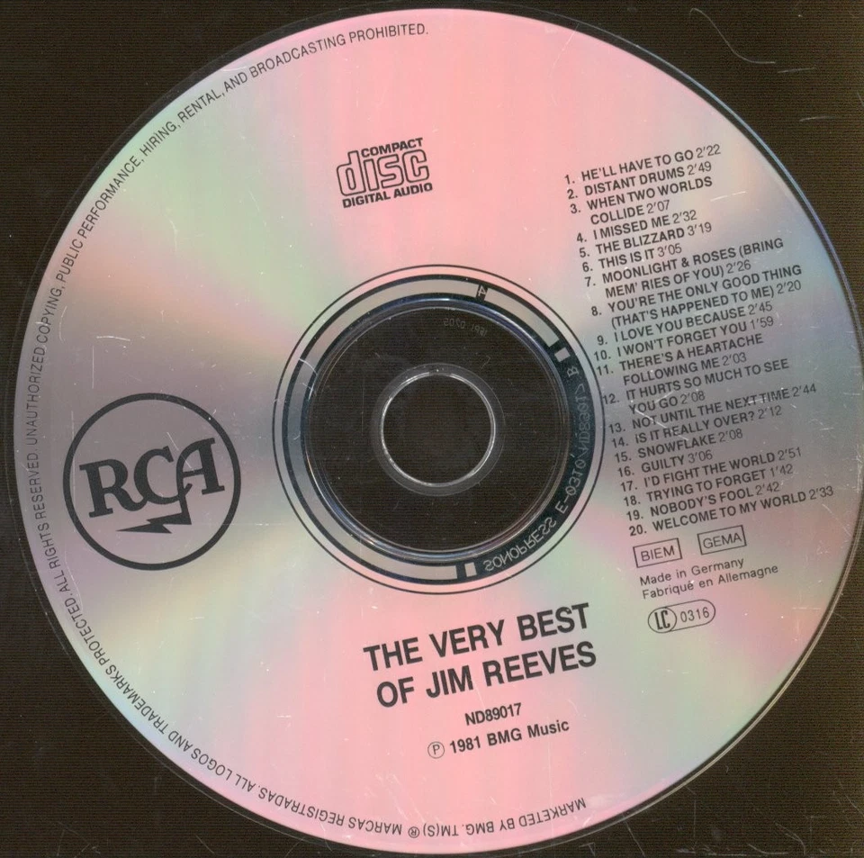 Jim Reeves Das Beste Von Jim Reeves CD Europa RCA 1990 ND89017 - Bild 3 von 3