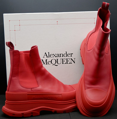 Alexander McQueen Tread Slick Chelsea Boots Welsh Red/Silver EU 43 w/ Box *READ*