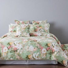 NEW Anthro Green Pink Floral Cotton Queen / King Cotton Bedding Duvet  Sham Set