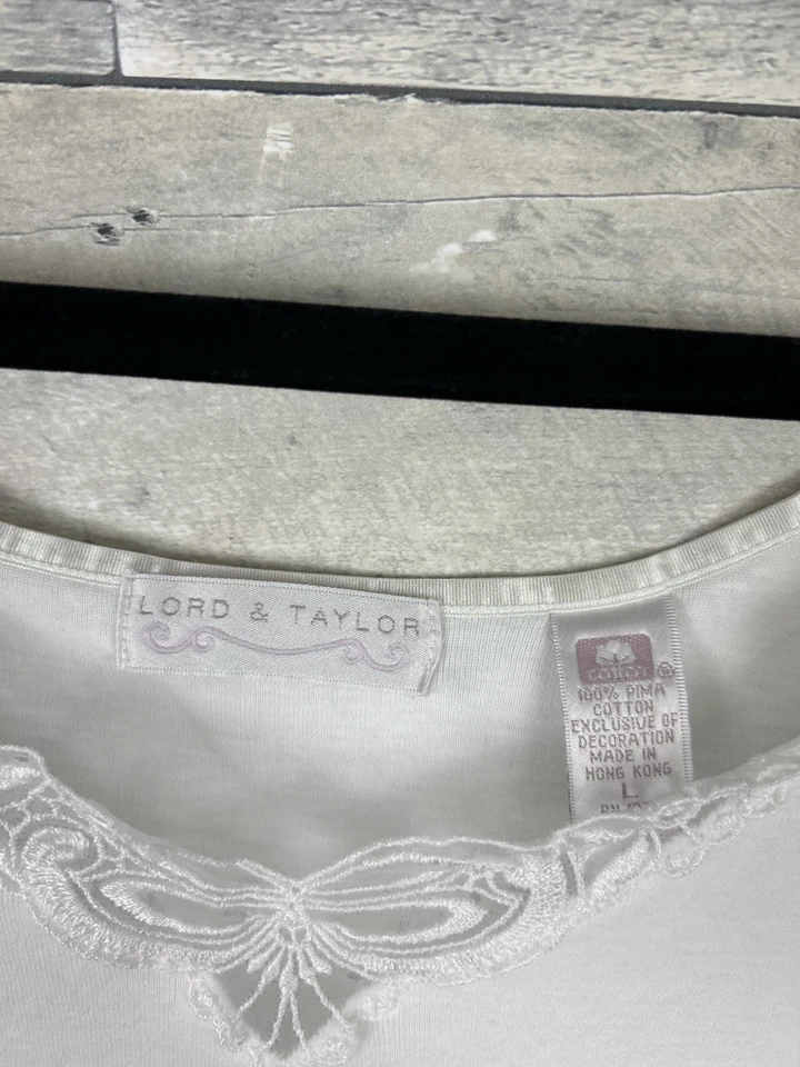 Lord & Taylor VTG Large Pima Cotton Sleeveless Blouse With Lace - Image 3 of 4