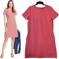 Ann Taylor Shift Dress 8T Red Pink Striped Pockets Stretch Tall Career Modest