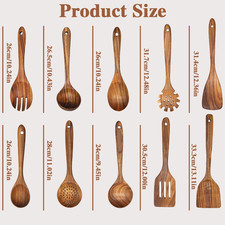 10PCS Wooden Cooking Utensils Set Kitchen Spoons Natural Wood Spatula Tools