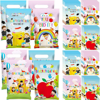 100 Pcs Preschool Graduation Plastic Gift Bags Bulk Kindergarten Graduation Merc