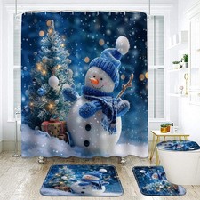 Christmas Shower Curtain Set with Bath Mat SD-Curtain set-snowman04 