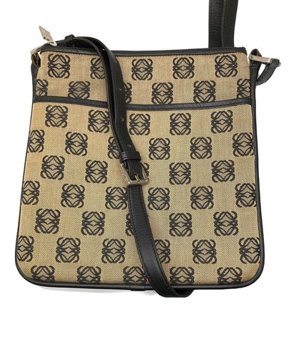 LOEWE Anagram Shoulder Bag Beige x Black Color women hand bag purse handle