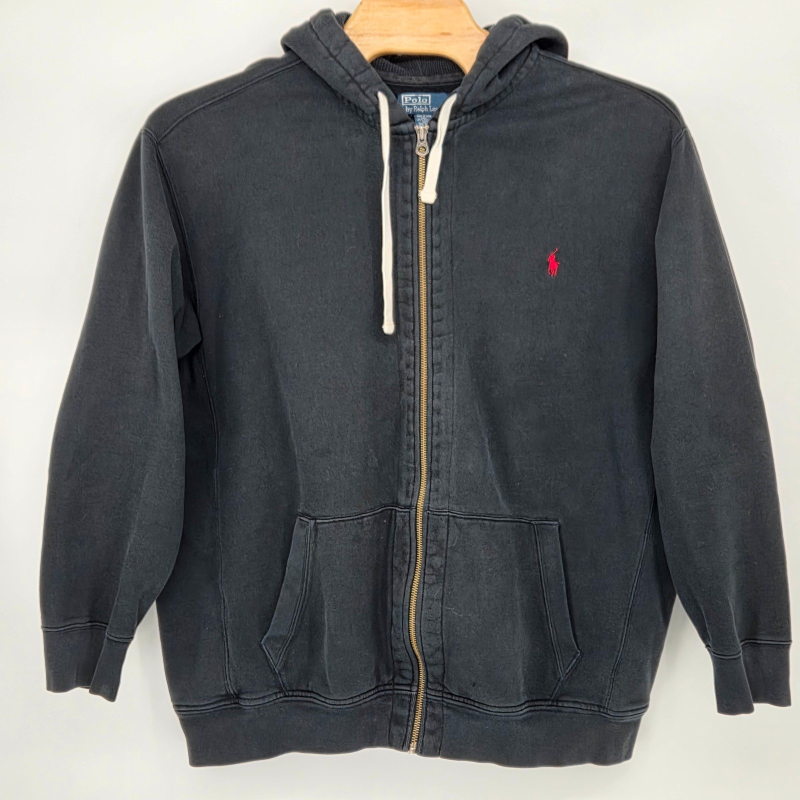 Polo Ralph Lauren VTG Men 3XLT 3XL Tall Full Zip Up Hoodie Sweatshirt Black Pony