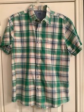 IZOD Saltwater Mens Woven Pink Green Plaid Collared Short Sleeve Shirt Large