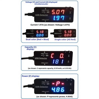 USB Voltmeter Amperemeter YB26VA Digital LCD Display zur Spannungsstrom��berwach