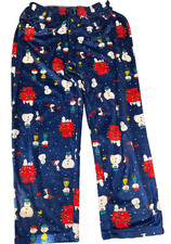Peanuts Snoopy Christmas Snowman Pajama Bottoms Adult Large Blue Sleep Pants