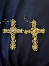 Set of 2 Gold Cross Ornaments