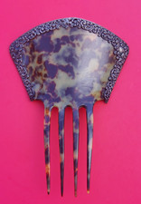 Victorian / Art Nouveau Hair Comb Faux Tortoise Shell  Sterling Silver