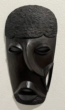 Hand-Carved African Tribal Style Wooden Mask - Abstract Wall Art - Vintage Decor