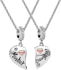 Mother and Daughter Matching Love Rose Gold Heart Necklace Set for 2 Pendant ...