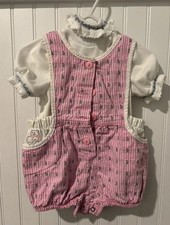 VTG OshKosh B  gosh Kids Floral Overall Shortalls Romper Sz 6-9 Mths Made USA
