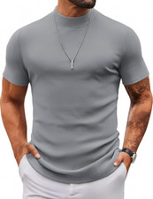Mens Mock Turtleneck Sweater Short Sleeve Slim Fit Turtle Neck Sweaters Casual