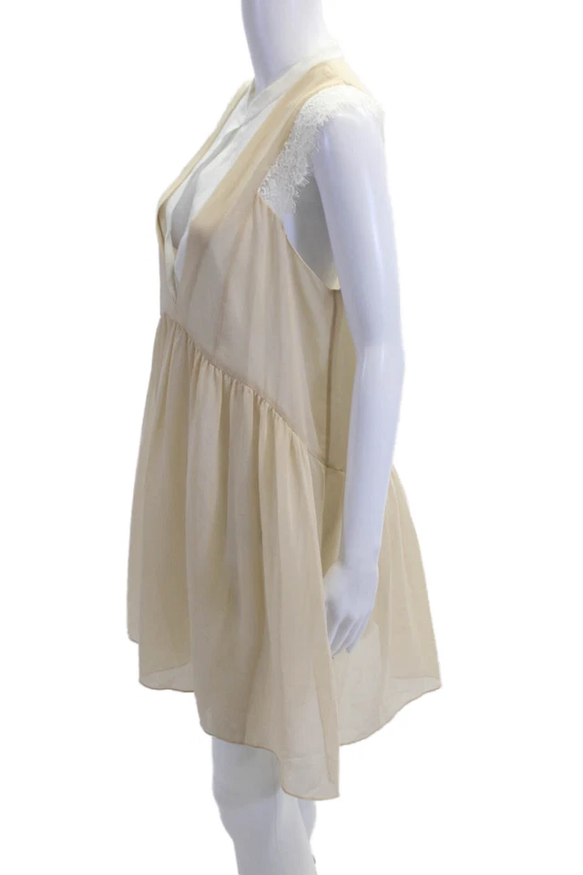 Vestido recto Sandro para mujer beige línea A cuello en V sin mangas botón talla M Foto 2 de 4