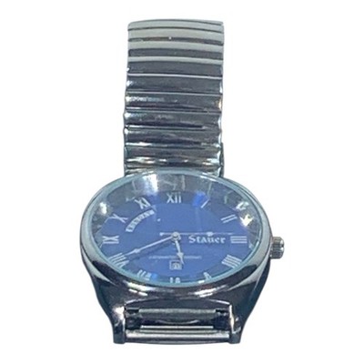 STAUER MEN'S WATCH, BLUE FACE, DAY & DATE, 3 ATM WATER RESISTANT, EX WORK COND