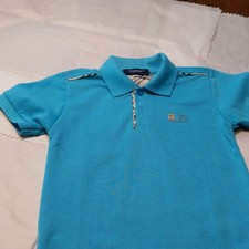 Burberry London boys Blue Solid Knit Polo Shirt Logo Size 6