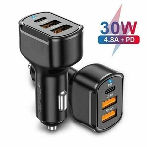 12-24V 1*USB-C+2*USB ABS PD Type-C Car Charger Adapter Overload Protection K