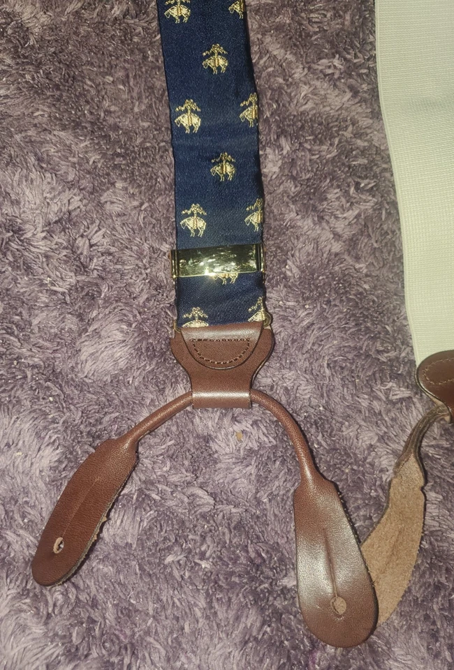 Tirantes Brooks Brothers azul dorado polar logotipo oveja cuero botón Foto 3 de 4